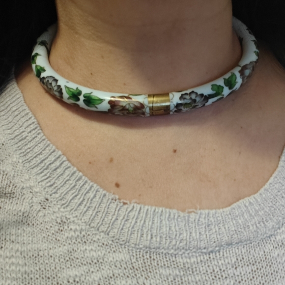 Rare Chinese Export Vintage 60s Cloisonne Hinged Pipe Jewelry Set - Picture 15 of 16